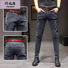 【時光角】 牛仔褲男燙鑽20新款潮牌彈力刺繡長褲子男緊身青年百搭韓版窄管 歷史價格詳細信息