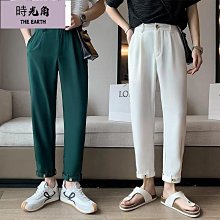 【時光角】 男士九分褲 薄款夏秋季白色褲子 男韓版潮流窄管哈倫褲 緊身休閒褲 歷史價格詳細信息