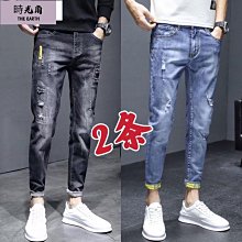【時光角】 牛仔褲男燙鑽20新款潮牌彈力刺繡長褲子男緊身青年百搭韓版窄管 歷史價格詳細信息