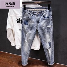 【時光角】 牛仔褲男燙鑽20新款潮牌彈力刺繡長褲子男緊身青年百搭韓版窄管 歷史價格詳細信息