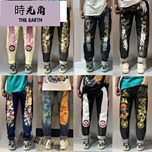 【時光角】 印花牛仔褲男潮牌顯瘦休閒直筒彈力水洗緊身窄管窄版長褲夏秋季薄款男褲流行青年長褲 歷史價格詳細信息