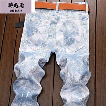 【時光角】 牛仔褲男燙鑽20新款潮牌彈力刺繡長褲子男緊身青年百搭韓版窄管 歷史價格詳細信息