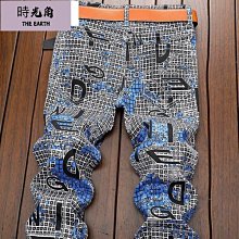 【時光角】 牛仔褲男燙鑽20新款潮牌彈力刺繡長褲子男緊身青年百搭韓版窄管 歷史價格詳細信息