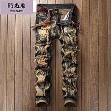 【時光角】 牛仔褲男燙鑽20新款潮牌彈力刺繡長褲子男緊身青年百搭韓版窄管 歷史價格詳細信息