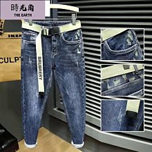 秋冬彈力緊身窄管牛仔褲男韓版藍色刮爛休閒潮流精神小夥長褲子潮 歷史價格詳細信息