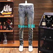秋冬彈力緊身窄管牛仔褲男韓版藍色刮爛休閒潮流精神小夥長褲子潮 歷史價格詳細信息