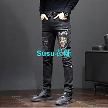黑色破洞牛仔褲男秋冬季潮牌美式高街vibe修身直筒休閒長褲子 歷史價格詳細信息