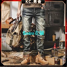 復古重工做舊水洗牛仔褲男 美式高街 解構拼接設計 直筒闊腿長褲 歷史價格詳細信息