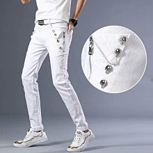 秋冬彈力緊身窄管牛仔褲男韓版藍色刮爛休閒潮流精神小夥長褲子潮 歷史價格詳細信息