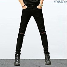青年黑色牛仔褲男小腳修身潮流韓版彈力顯瘦膝蓋一字破洞水洗長褲 黑色窄管破褲 雙膝蓋大破壞 彈性窄管 黑色系 GD-潮男服飾 歷史價格詳細信息