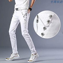 秋冬彈力緊身窄管牛仔褲男韓版藍色刮爛休閒潮流精神小夥長褲子潮 歷史價格詳細信息