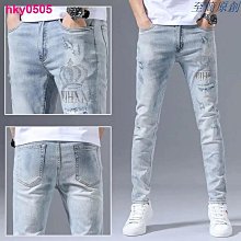 歐洲站 高級刺繡牛仔褲 男士印花黑色牛仔褲  緊身窄管字母潮流百搭彈力牛仔褲 歷史價格詳細信息