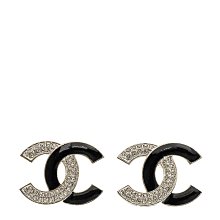 CHANEL ABB931 質感烤漆水鑽雙C LOGO貼耳針式耳環.黑/銀 歷史價格詳細信息
