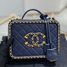 CHANEL Vanity Case經典LOGO小牛皮復古鏈帶手提/斜背包(黑色) 歷史價格詳細信息