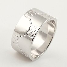 (可線上無息分期刷卡)GUCCI 古馳 18白Ｋ金/戒指..國際戒9.5號 內直徑1.58cm 指環厚0.90cm 歷史價格詳細信息
