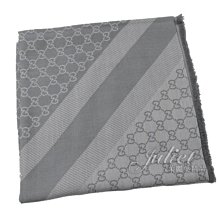 GUCCI 281942 經典雙G緹花LOGO羊毛絲綢披肩圍巾.深灰 歷史價格詳細信息