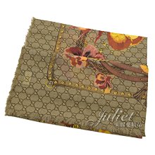 【茱麗葉精品】全新精品  GUCCI 283833 經典雙G緹花絲棉綢披肩圍巾/大絲巾.灰藍 預購無現貨 歷史價格詳細信息