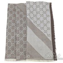 GUCCI 281942 經典雙G緹花LOGO羊毛絲綢披肩圍巾.深灰 歷史價格詳細信息