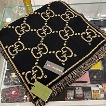 GUCCI GG LOGO 雙面純羊毛圍巾(黑灰) 歷史價格詳細信息