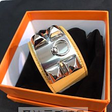 HERMES collier de chien金屬鉚釘鱷魚皮寬版手環 T年(黃x金/S) 歷史價格詳細信息