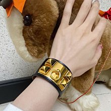 HERMES collier de chien金屬鉚釘鱷魚皮寬版手環 T年(黃x金/S) 歷史價格詳細信息