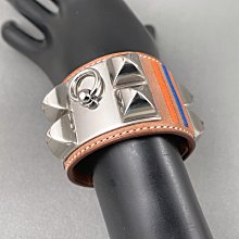 HERMES collier de chien金屬鉚釘鱷魚皮寬版手環 T年(黃x金/S) 歷史價格詳細信息