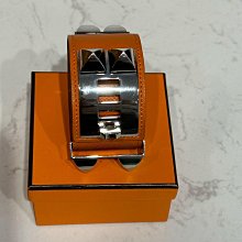 HERMES collier de chien金屬鉚釘鱷魚皮寬版手環 T年(黃x金/S) 歷史價格詳細信息