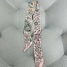 Hermes 愛馬仕 Twilly au Bloc 90 cm手工捲邊和手工百褶斜紋真絲方巾(藍/玫瑰/綠) 歷史價格詳細信息