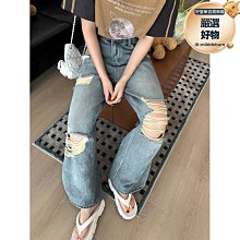 破洞牛仔褲女夏季薄款2023年新款燙鑽設計感高腰闊腿垂感拖地褲子 歷史價格詳細信息