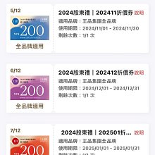 王品集團 滿千元折200元電子抵用券 不分平假日 使用期限2024年11月1日至2024年11月30日 股東會紀念品 歷史價格詳細信息