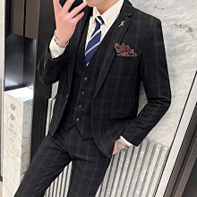 三件套西服套裝男格子西裝男士商務休閒職業修身新郎伴郎結婚禮服 歷史價格詳細信息