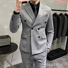 西服套裝男士休閒小西裝時尚韓版修身新款潮流條紋西服男三件套潮 歷史價格詳細信息