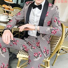 工廠男士三件式西裝青格子小西裝套裝春秋帥氣新郎結婚禮服商務正裝 歷史價格詳細信息