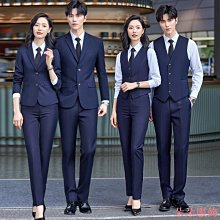 西裝套裝男女珠寶店酒店4s店工作服寶藍色西裝馬甲職業正裝三件式.A3 歷史價格詳細信息