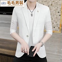 #男士西裝外套# 夏季薄款休閒3/4袖小西裝男士韓版修身單西上衣時尚中袖西裝外套時尚 歷史價格詳細信息