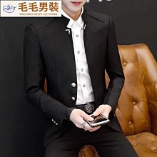 男士立領西服 中山裝男青年修身韓版休閑帥氣小西裝男薄款潮-毛毛男裝 價格比較,價格查詢,歷史價格詳細信息