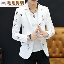 西裝男 季黑白拼色西服男士潮流痞帥氣小西裝潮牌個性外套髮型師上衣服-毛毛男裝 歷史價格詳細信息