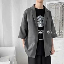 夏季中袖小西裝男修身韓版潮西服套裝男士休閑薄款學生七分袖外套-特價 歷史價格詳細信息