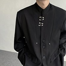 羅賓黑白森林 西裝外套 2色韓版設計感墊肩西裝外套男金屬裝飾簡約高級休閒西裝潮流（滿599元免運） 歷史價格詳細信息