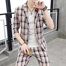 西服套裝男士休閒小西裝時尚韓版修身新款潮流條紋西服男三件套潮 歷史價格詳細信息