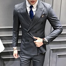 男生套裝 休閒套裝男 條紋西服套裝男士寬松韓版潮流痞帥小西裝外套闊腿拖地西褲兩件套 歷史價格詳細信息