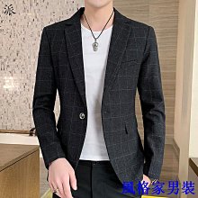 西裝男 格子小西裝男士春秋韓版緊身潮帥氣單西上衣秋季休閒外套商務西裝外套 男士衣著-潮男服飾 歷史價格詳細信息