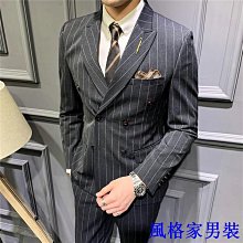 條紋西服套裝男士韓版修身西裝男商務職業正裝新郎結婚禮服三件套 歷史價格詳細信息