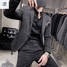 韓版修身條紋西服套裝男潮流帥氣小西服外套男士青年休閒西裝一套 歷史價格詳細信息