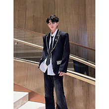 羅賓黑白森林 西裝外套 2色韓版設計感墊肩西裝外套男金屬裝飾簡約高級休閒西裝潮流（滿599元免運） 歷史價格詳細信息