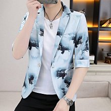 # 男士西裝外套四分之三袖西裝#男士外套防曬鏤空印花夏季韓版中袖薄款休閒網紅小西裝 歷史價格詳細信息
