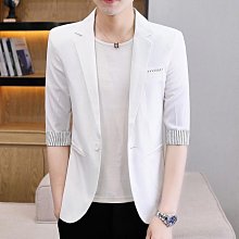 韓版修身西裝 時尚休閒小西裝 青少年西裝 港風夏季文藝青年男士休閑單西裝 帥氣薄款七分短袖小外套  露-潮男服飾 歷史價格詳細信息