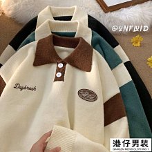 秋冬季polo領毛衣男 M3XL 寬鬆潮流港百搭長袖 素色翻領針織衫上衣外套 歷史價格詳細信息
