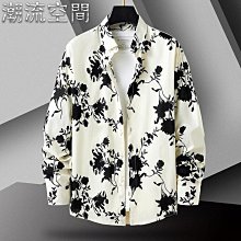 新款男士寬松帥氣印花多色襯A韓版青年時尚休閑長袖襯A  A 歷史價格詳細信息