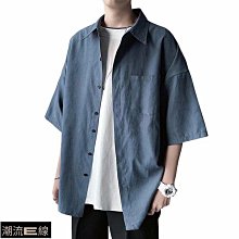 短袖襯衫男夏季外套韓版潮流寬鬆帥氣港風五分袖5分襯衣休閒百搭 短袖襯衫 襯衫男(W1232)-潮流e線 歷史價格詳細信息